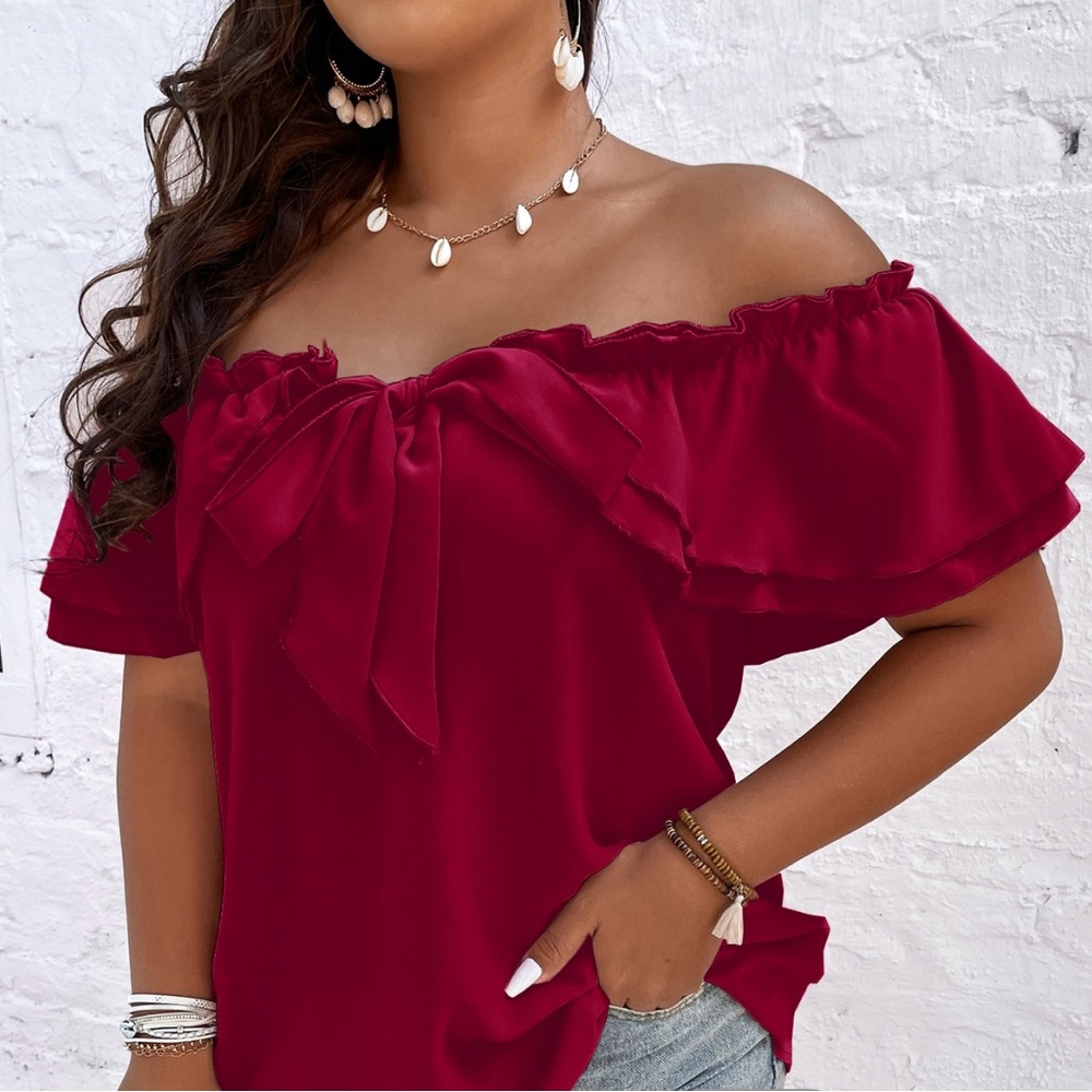 Cute off-the-shoulder red top (worn 1 time)